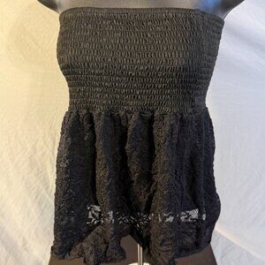 Y2K Hot Sexy Black Tube Top Lacy Juniors Plus Goth XXL Stretch Sheer Vintage